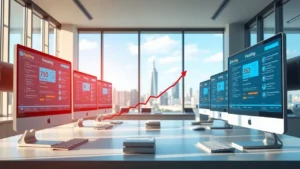 Bureau moderne illustrant les avantages de l'hébergement français pour réduire les coûts.