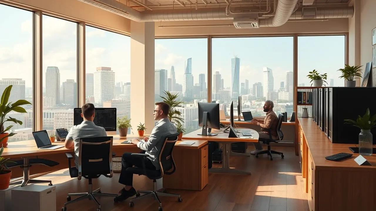 Bureau d'une entreprise d'hébergement local avec un personnel amical.