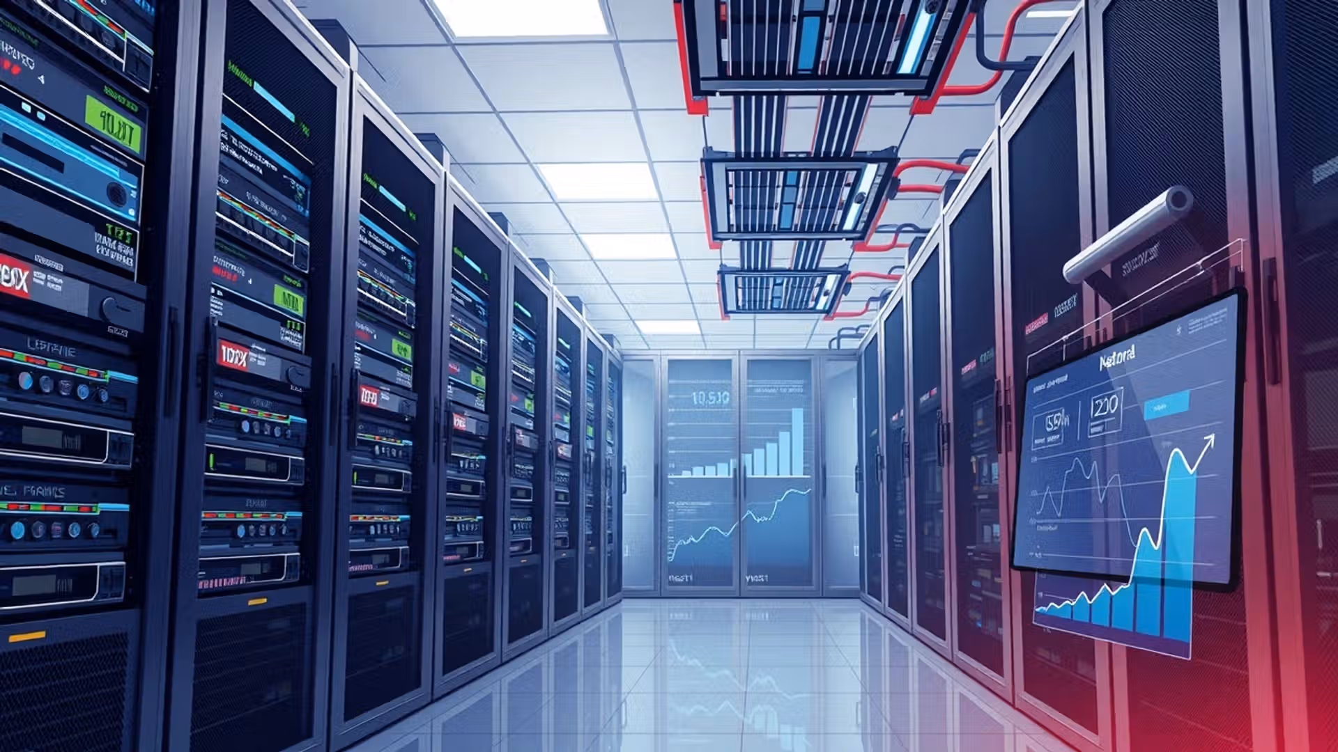 Une illustration d'un centre de données moderne pour l'hébergement web en France.