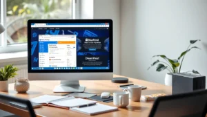 Espace de travail moderne avec ordinateur et alternatives d'hébergement