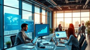 Une image illustrant la gestion multi-domaine dans une entreprise moderne.