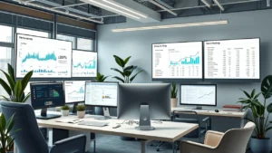Un espace de travail moderne avec des écrans d'ordinateur montrant des comparaisons de services d'hébergement.