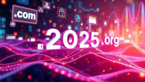 Une représentation futuriste des mises à jour sur les tarifs des extensions de domaine .com et .org en 2025.