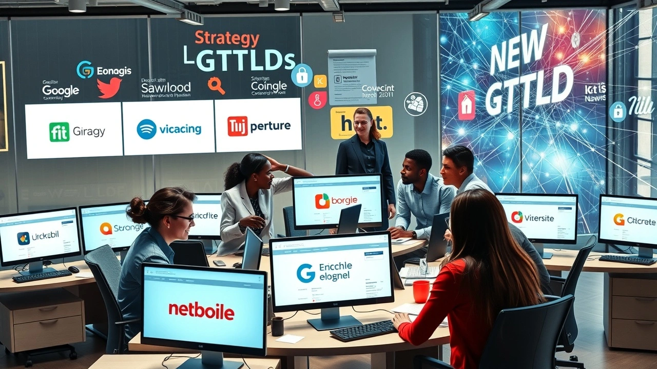 Une image illustrant une équipe professionnelle discutant de l'impact des nouveaux gTLDs sur la stratégie de marque.