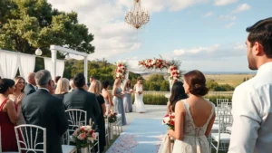 Scène de mariage heureuse illustrant l'équilibre entre performance et prix