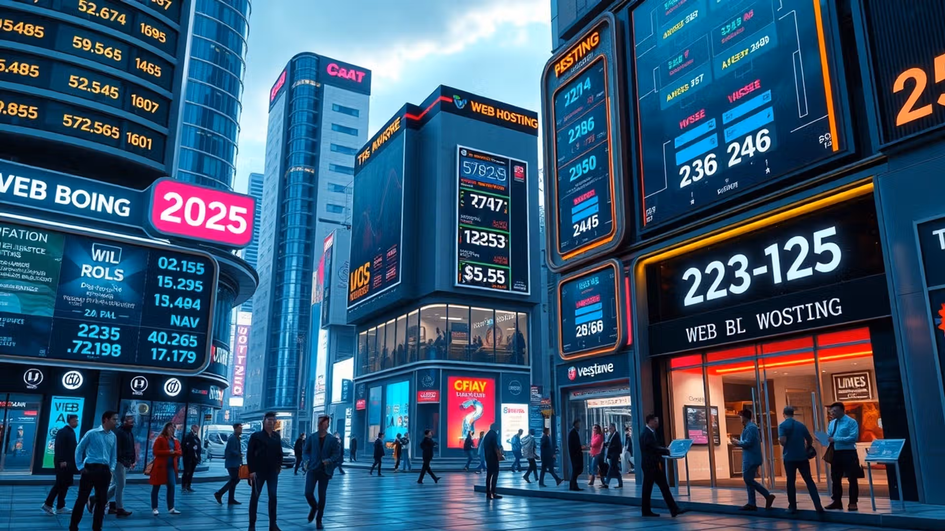 Une ville futuriste représentant l'impact des hausses de prix dans l'hébergement web en 2025.