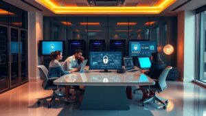 Une scène moderne d'un bureau illustrant les avantages de l'hébergement web local pour les entreprises.