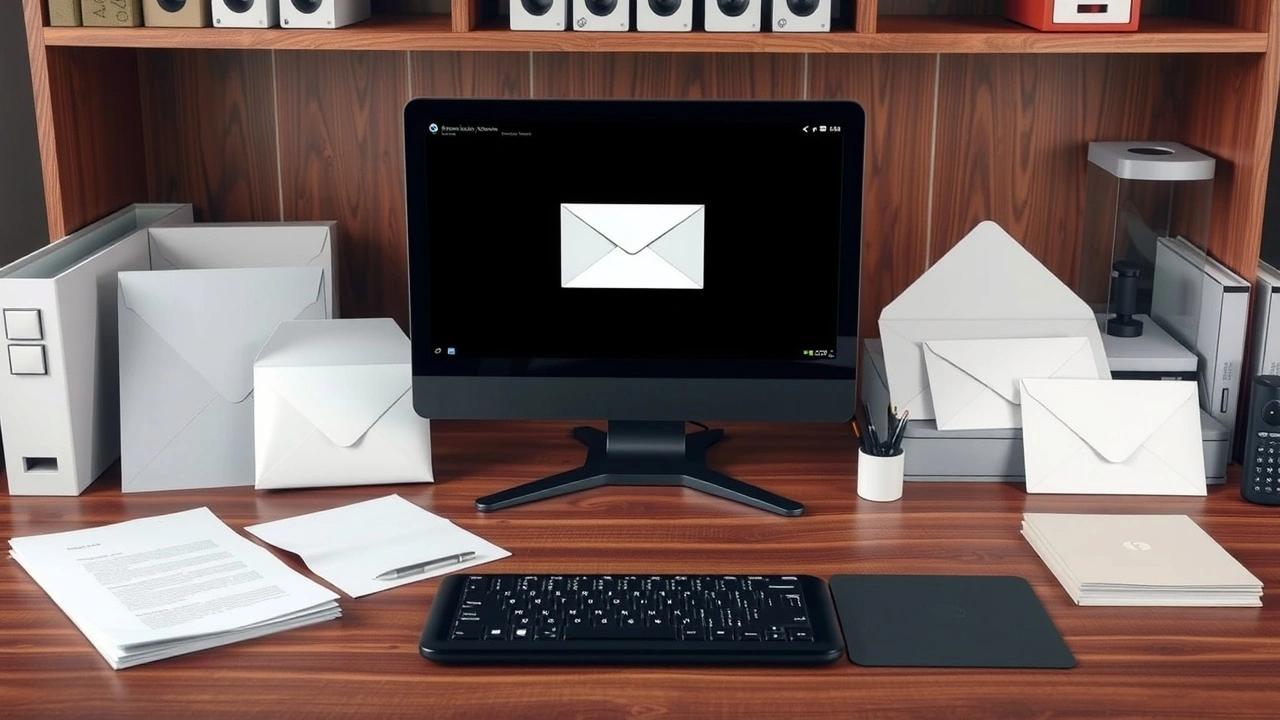 bureau bien organisé avec ordinateur et envois