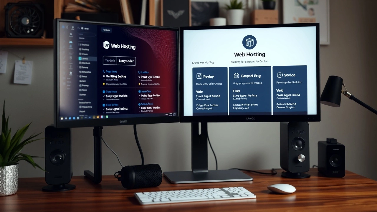 bureau avec ordinateurs montrant des options dhebergement web