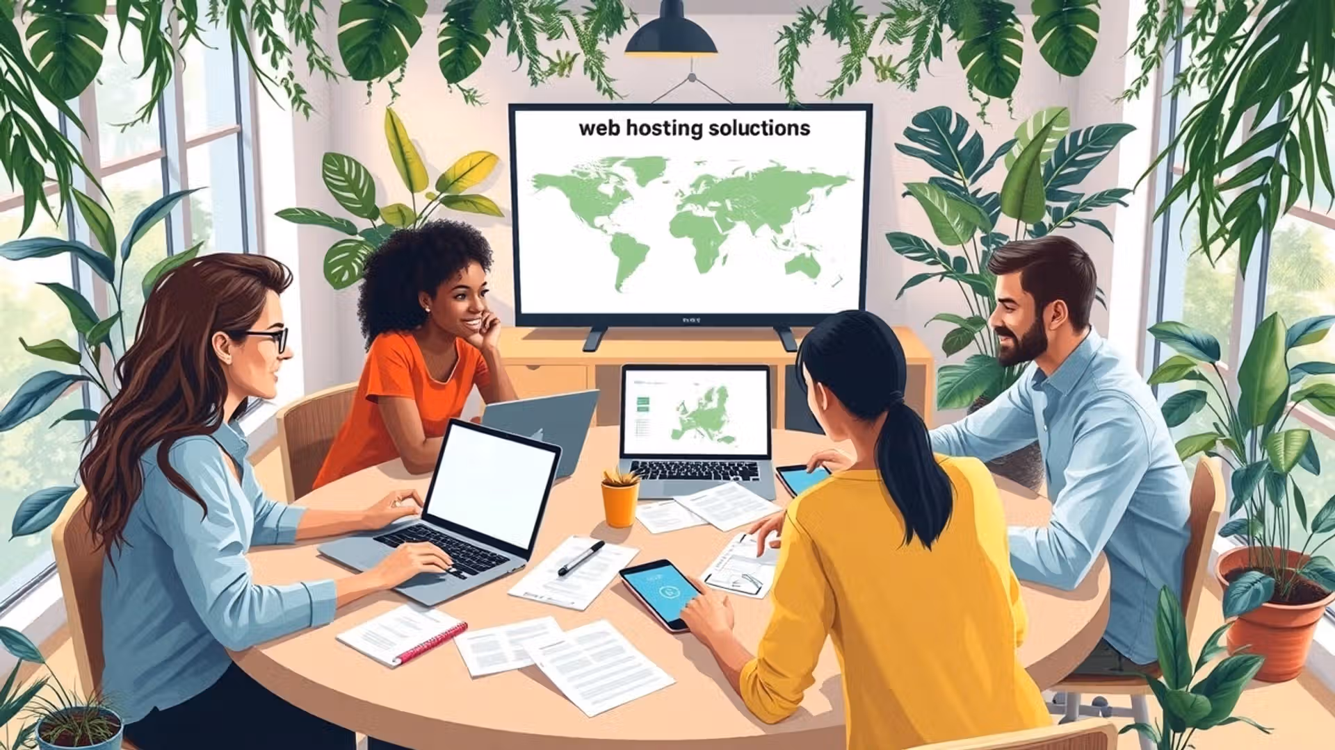 Bureau serein d'une organisation à but non lucratif travaillant sur l'hébergement web.