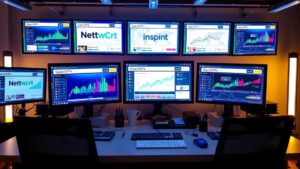 Image illustrant un environnement de travail numérique avec plusieurs écrans affichant une diversité d'extensions de domaine.