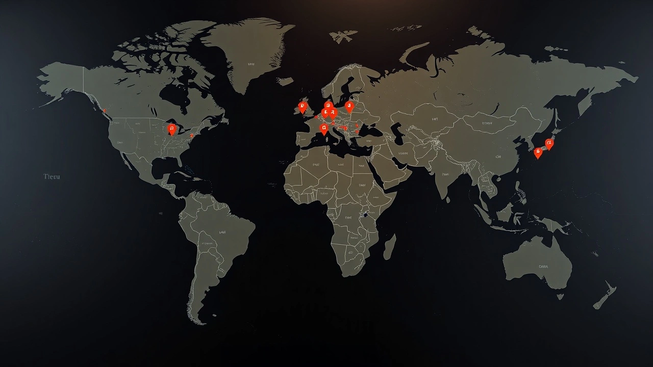 carte du monde avec des emplacements de serveurs