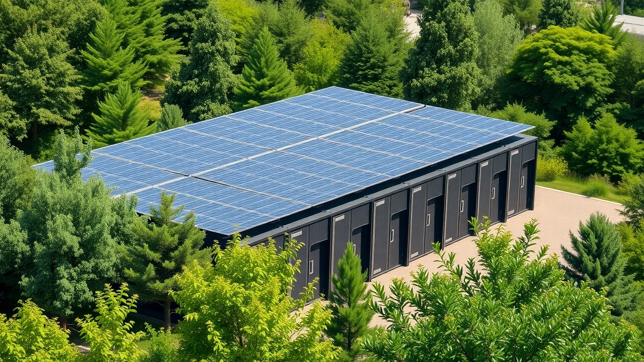 centre de donnees solaire entouré de verdure