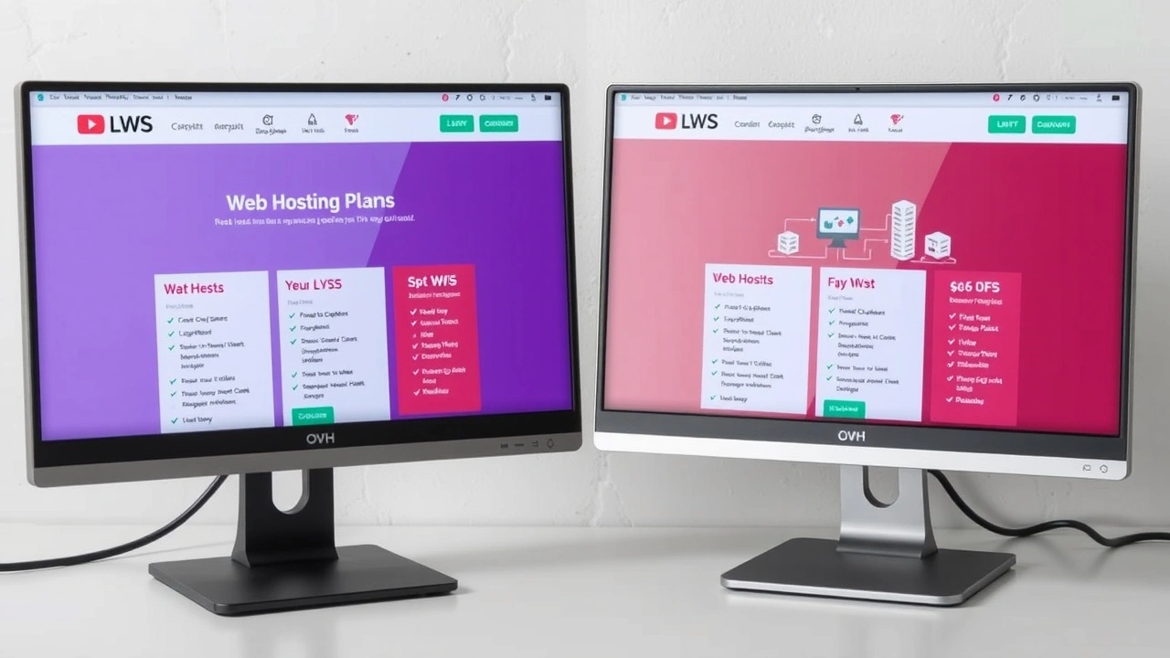 deux ordinateurs affichant les plans d'hébergement de LWS et OVH