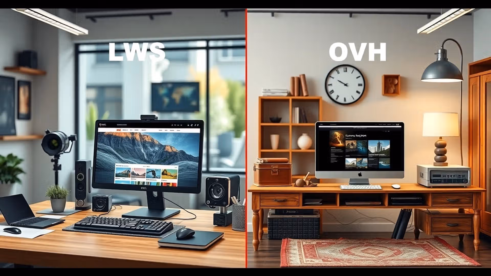 Une image qui compare les options LWS et OVH pour un site vitrine.