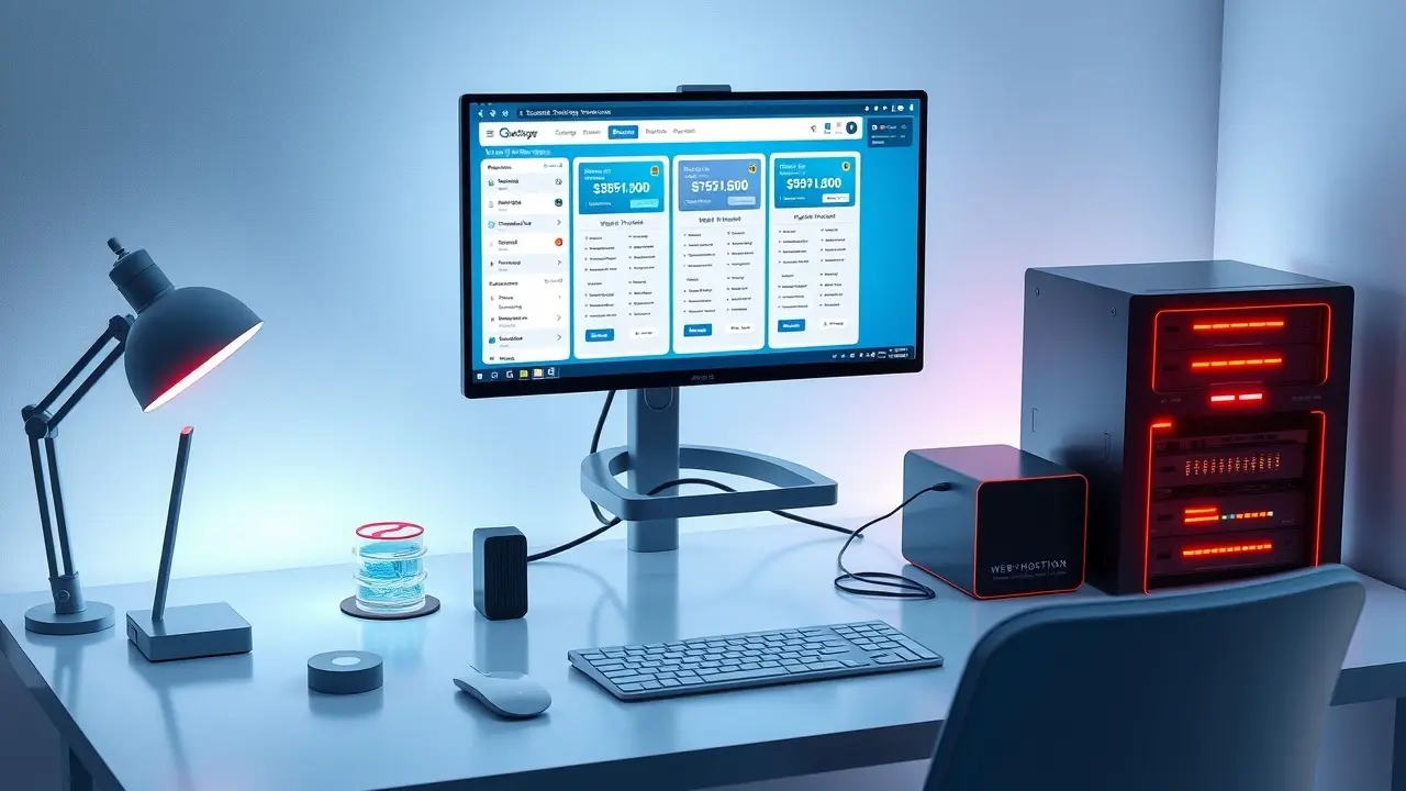 Comparaison des options d'hébergement mutualisé sur un bureau moderne.