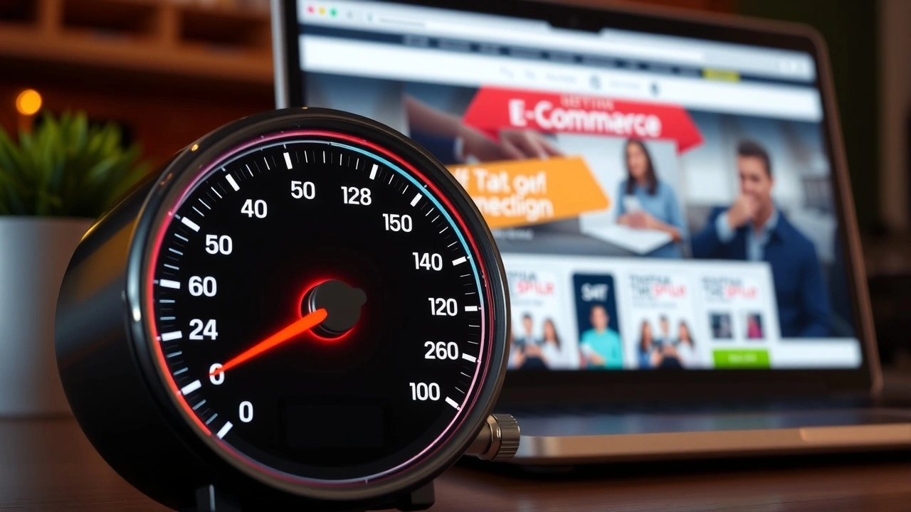 compteur de vitesse avec un ordinateur et site e-commerce