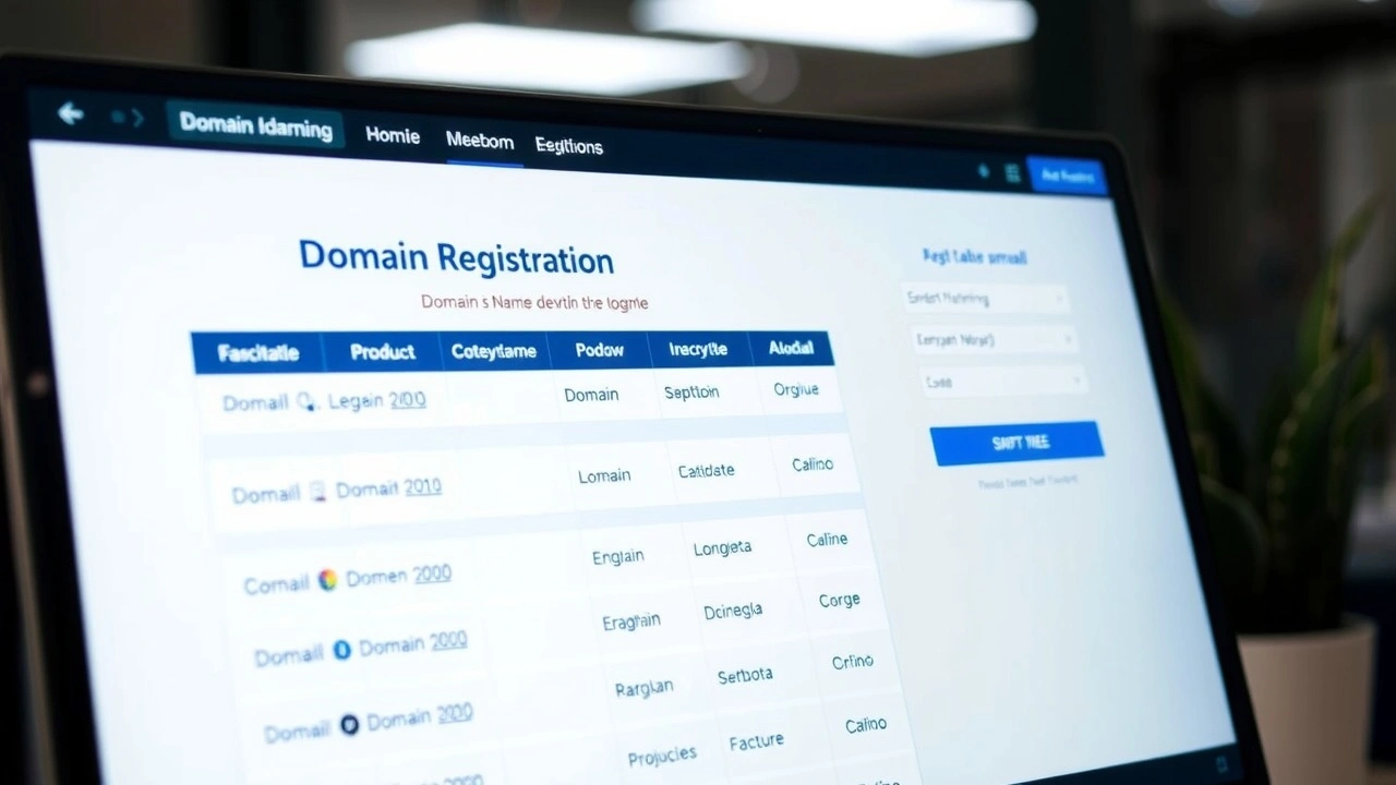 écran d'ordinateur avec interface d'enregistrement de noms de domaine