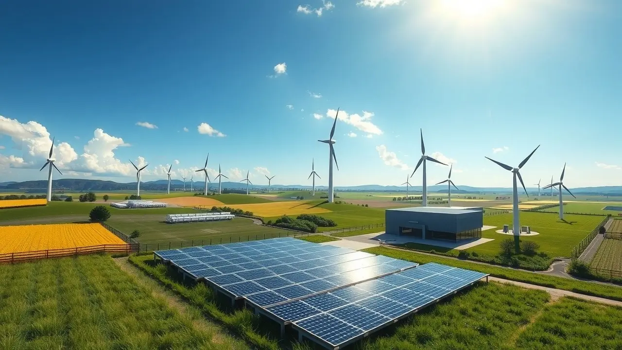 Une illustration des énergies renouvelables et d'un hébergement web en harmonie avec la nature