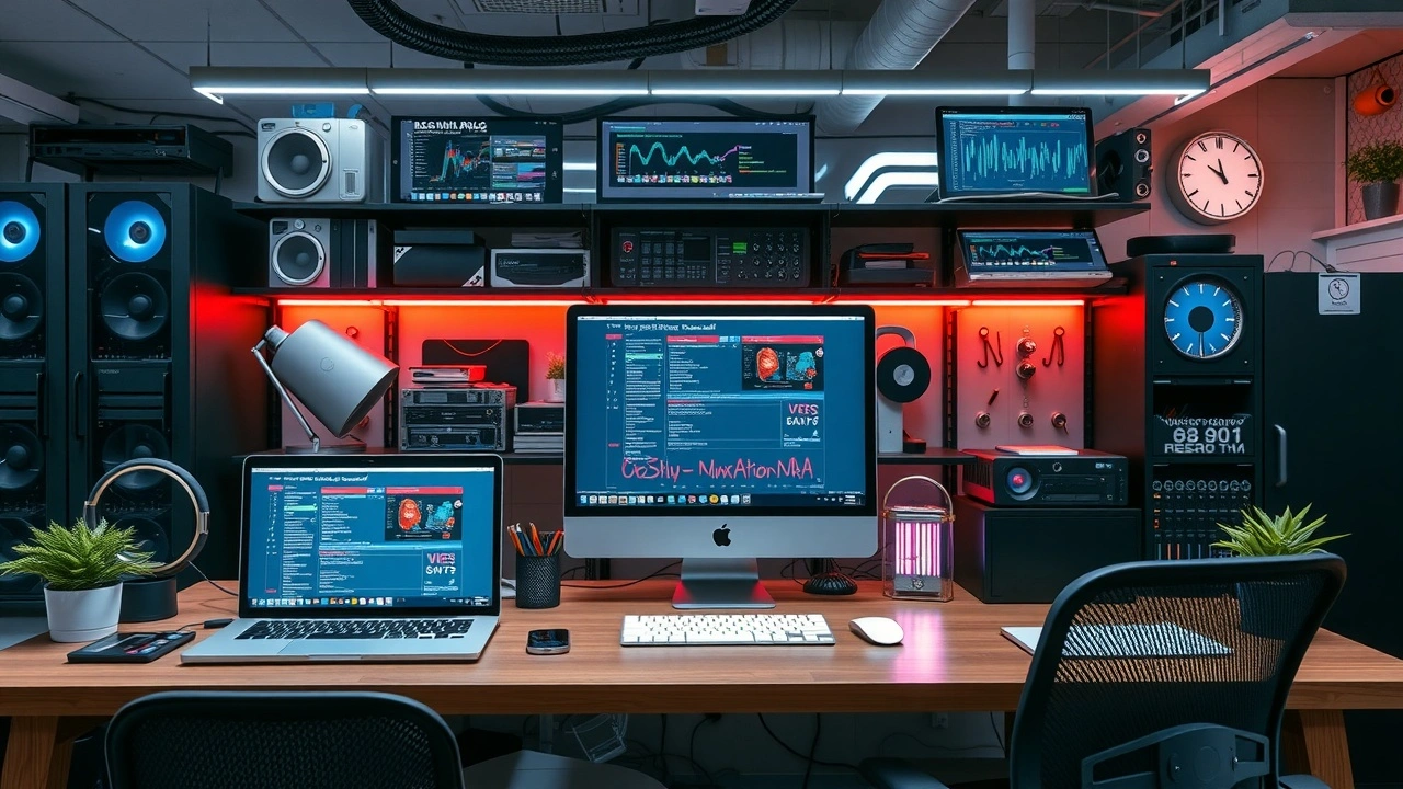 espace de travail moderne avec ordinateurs et serveurs
