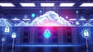 Une scène illustrant une combinaison de l'hébergement cloud et de la sécurité.