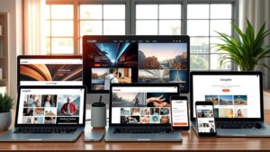 Une illustration des différents types d'hébergements pour portfolios en ligne avec des dispositifs modernes.