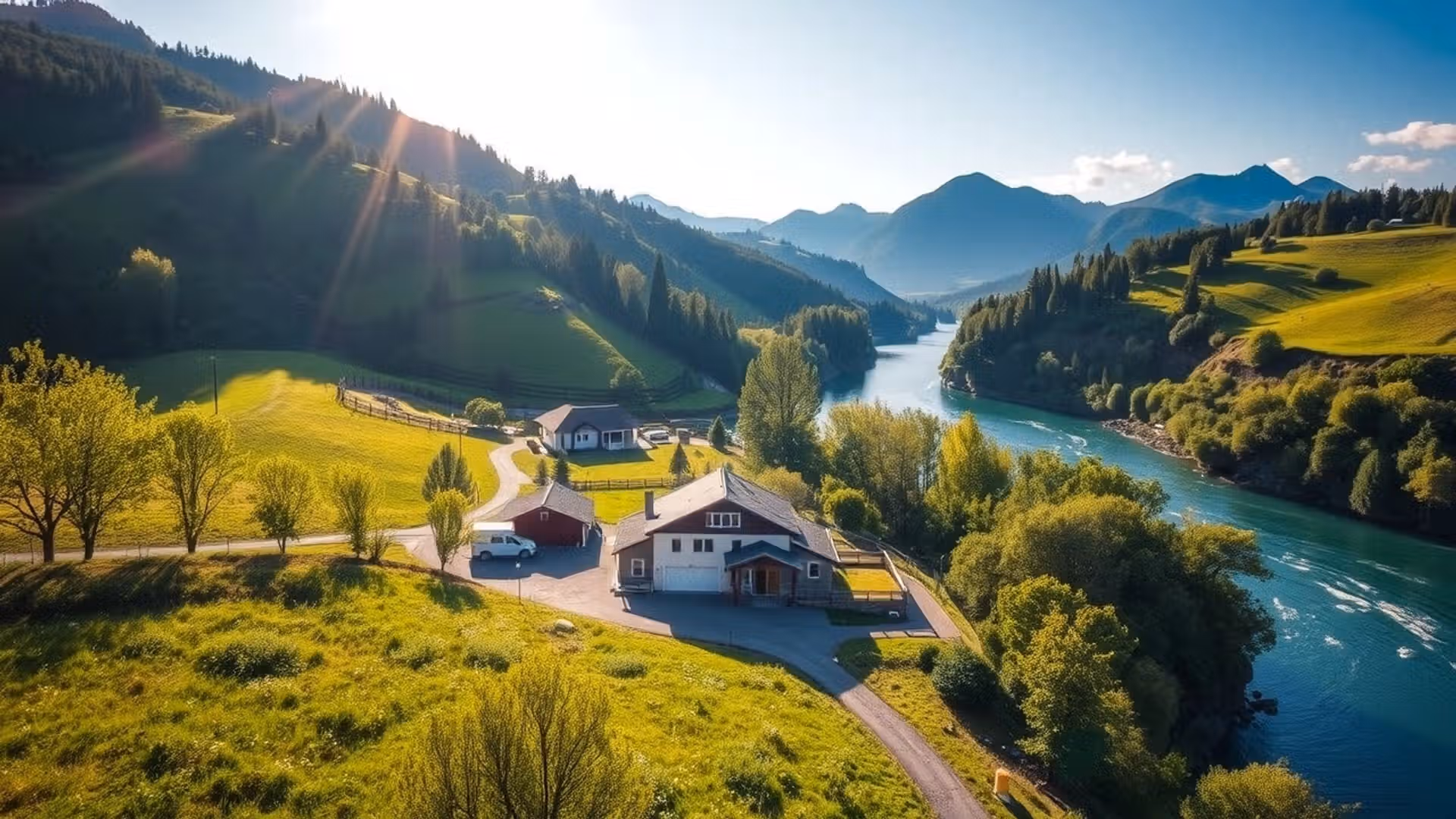 Une belle propriété de location de vacances entourée d'un paysage naturel verdoyant.