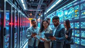 Une représentation photoréaliste des innovations technologiques dans l'hébergement web moderne.