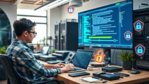 Une scène illustrant un développeur migrer un site web en toute sécurité.