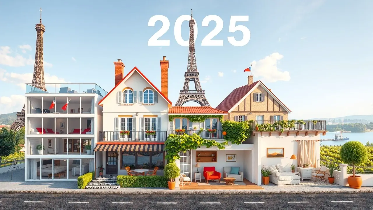 Illustration de diverses offres d'hébergement en France pour 2025.