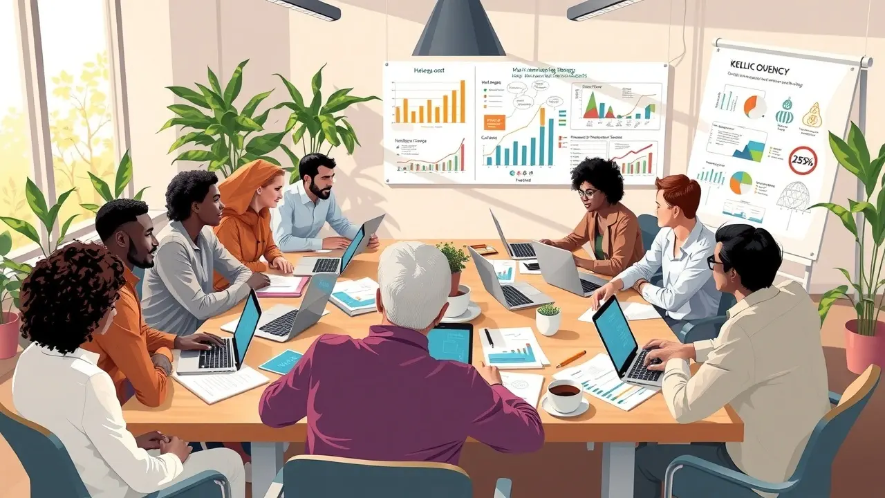 Une illustration montrant une équipe discutant des moyens d'optimiser les coûts d'hébergement dans le secteur associatif.