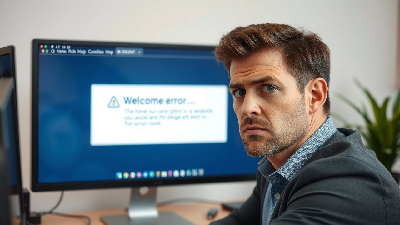 un ordinateur avec un message d'erreur et un propriétaire frustré