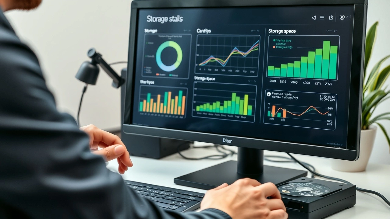 person évaluant l'espace de stockage sur un écran d'ordinateur