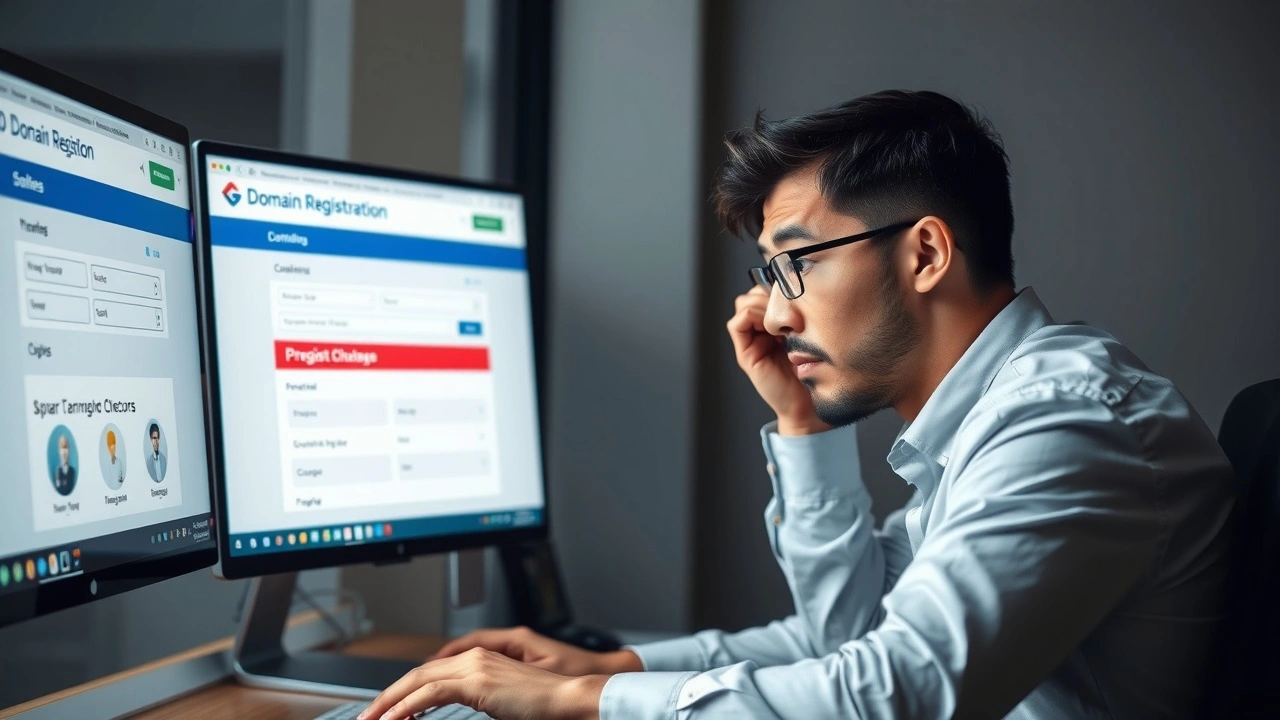 person frustré devant lordinateur avec options de domaine