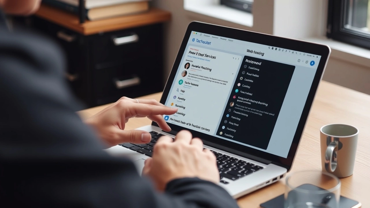 person lisant des avis clients sur un ordinateur portable