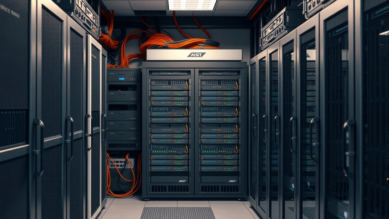 Salle de serveurs avec équipements informatiques