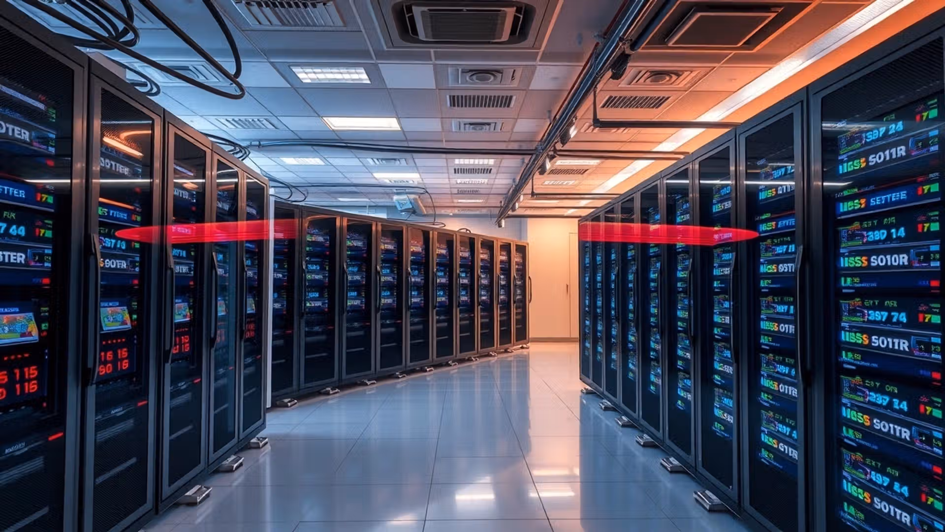 Une salle de serveurs dédiés illustrant la technologie avancée et la vitesse.