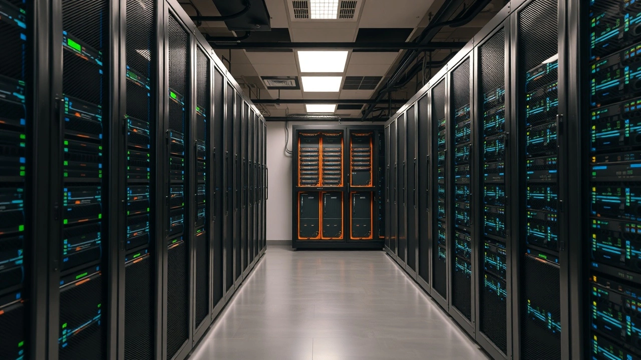 salle de serveurs informatiques avec stockage de données sécurisé
