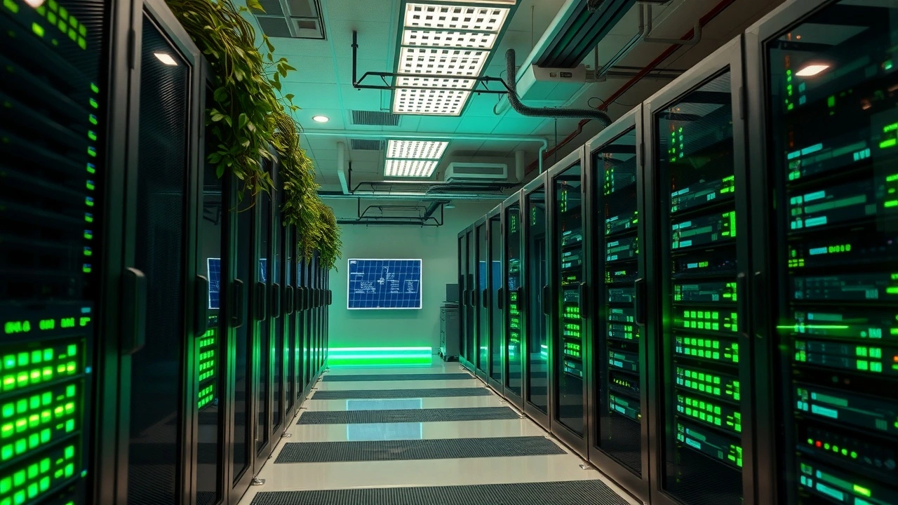 salle de serveurs écologiques avec panneaux solaires