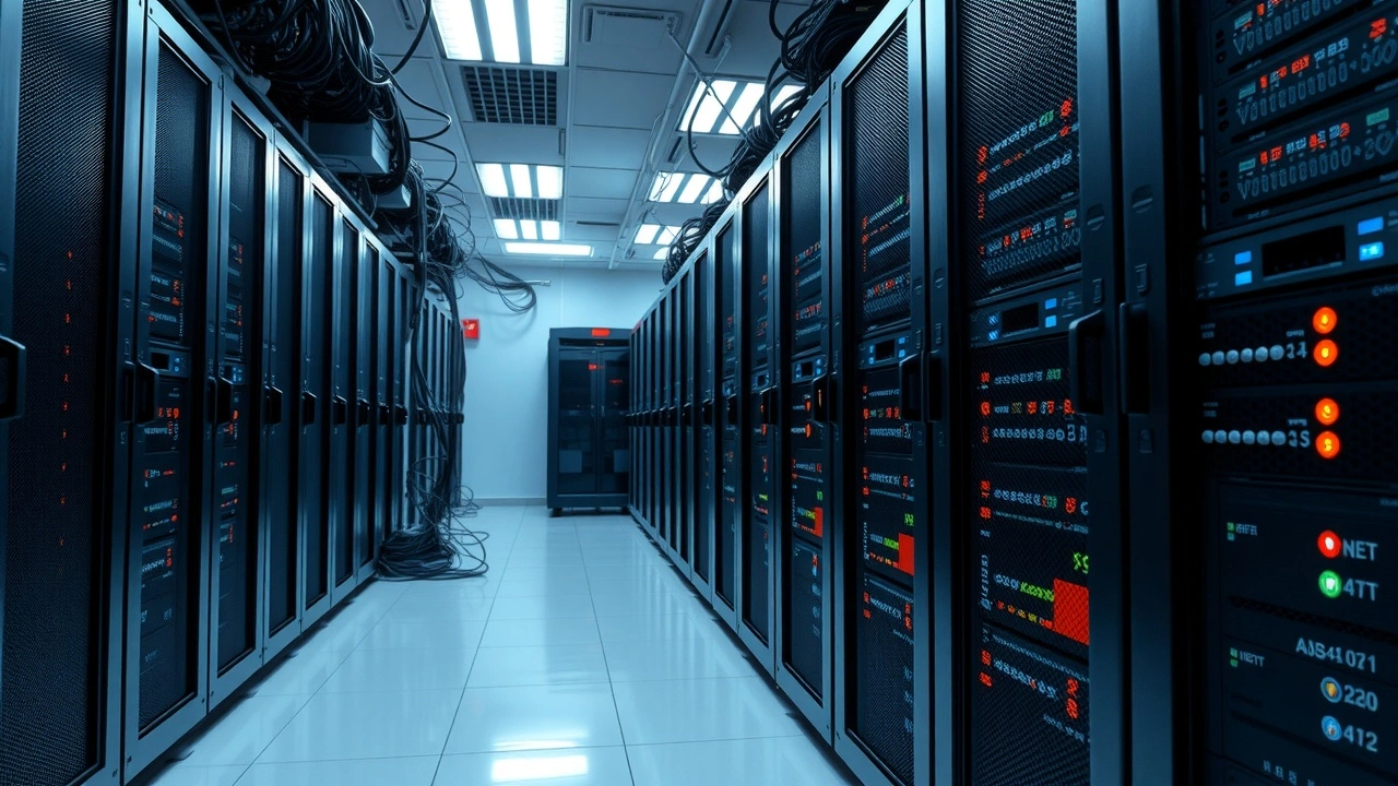 salle de serveurs d'hébergement web avec équipements organisés