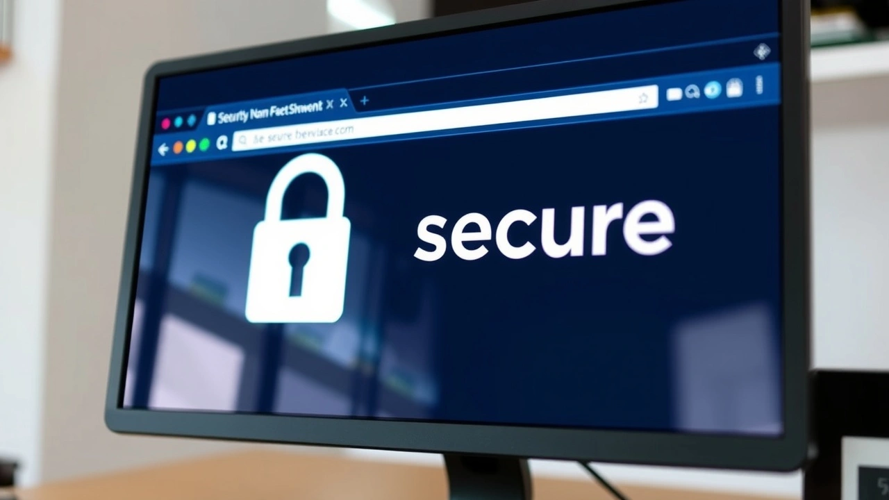 ordinateur affichant un site web sécurisé avec icônes de sécurité