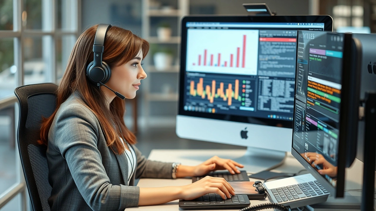 représentant de support client avec ordinateur et téléphone