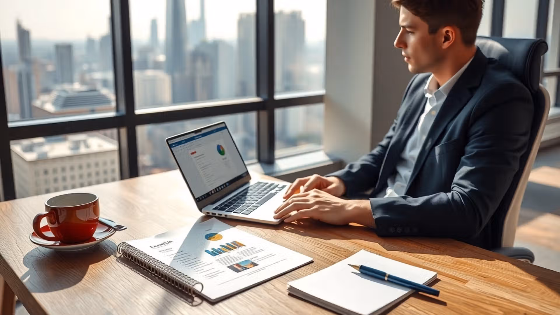 Un homme d'affaires utilise un ordinateur portable avec une application email ouverte, illustrant l'utilisation des services d'email liés à l'enregistrement d'un domaine.