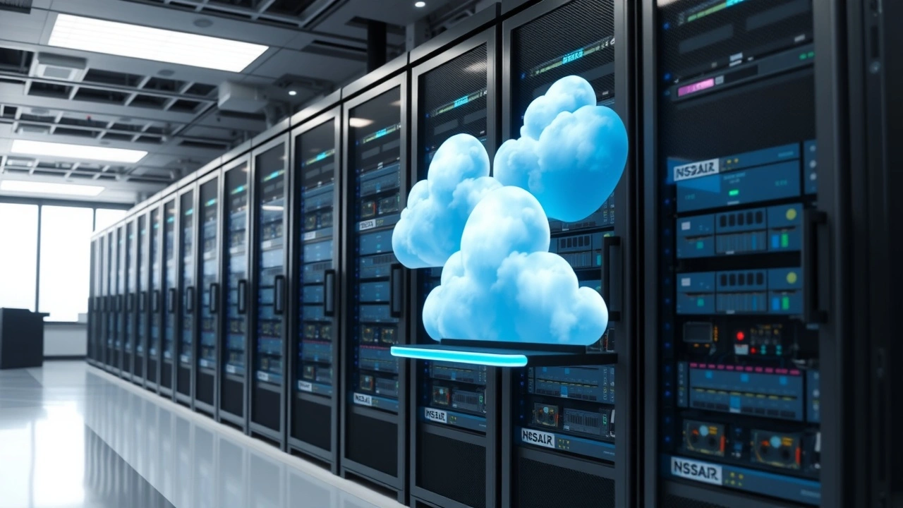 un centre de données moderne avec architecture cloud hybride