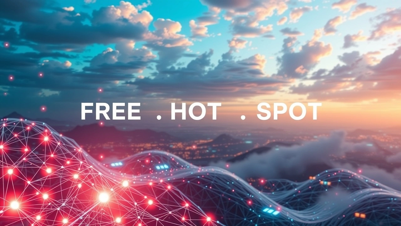Une illustration numérique futuriste montrant les nouvelles extensions de domaine .FREE, .HOT et .SPOT disponibles en mai 2025.