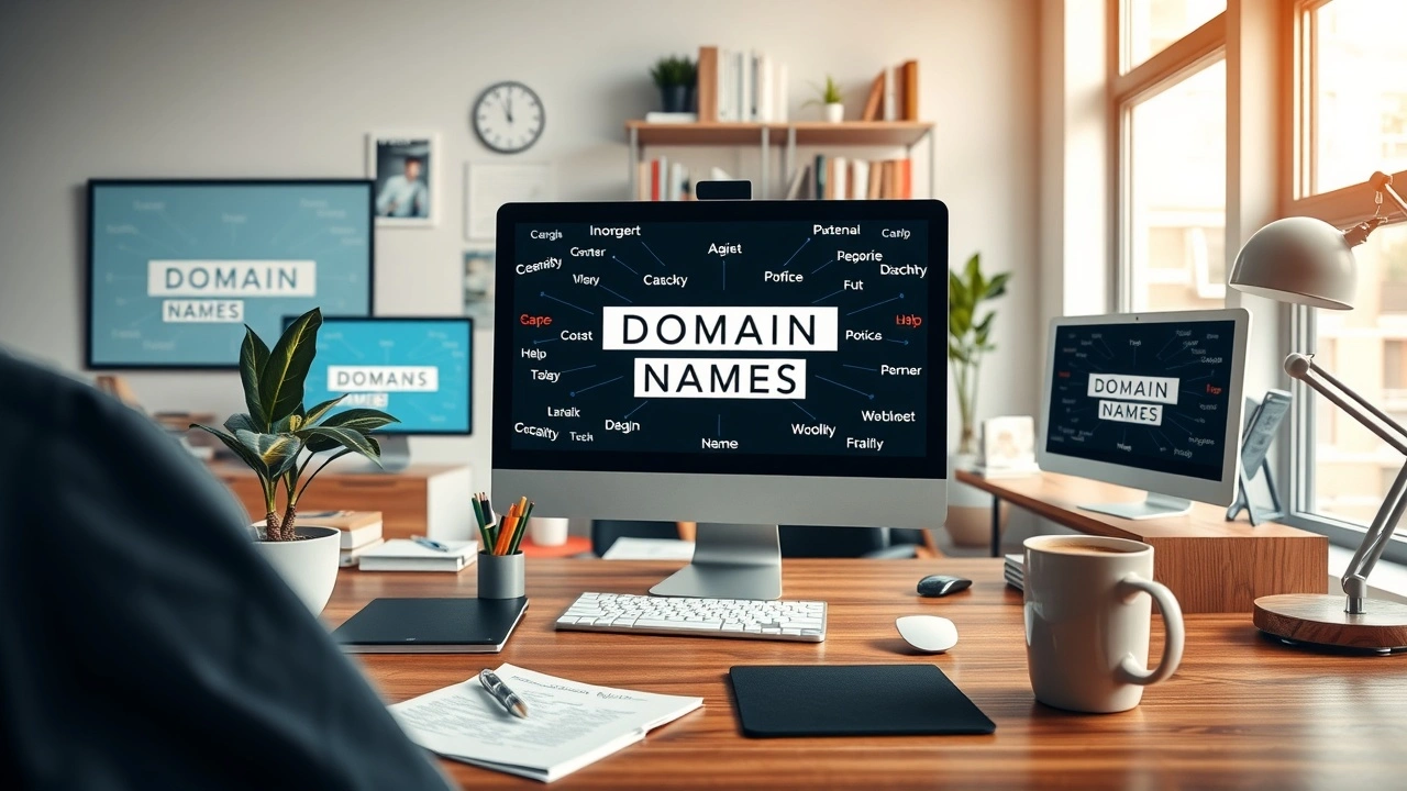 Une scène montrant l'importance de choisir un nom de domaine mémorable dans un bureau moderne.