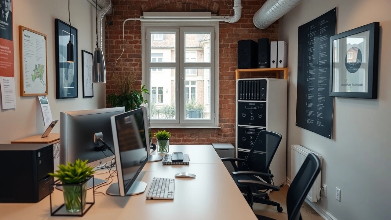 bureau d'une petite entreprise française avec des ordinateurs