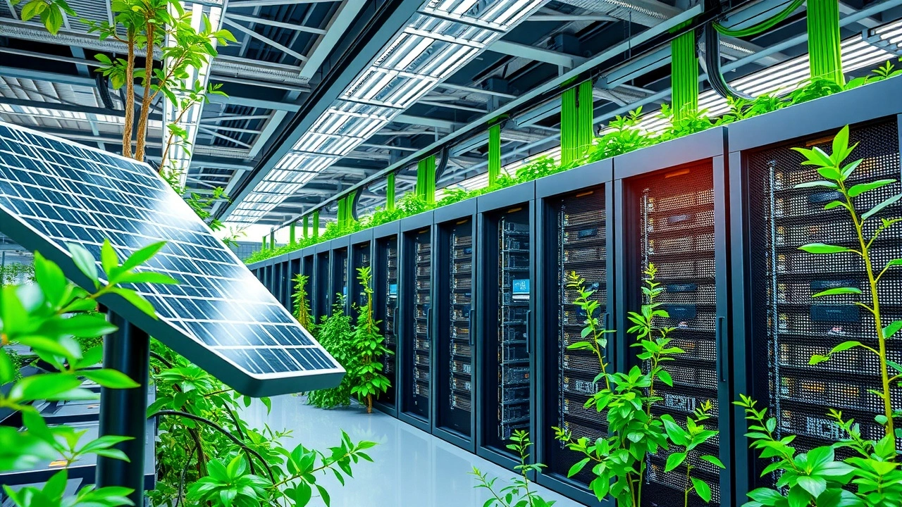 centre de donnees ecologique avec panneaux solaires