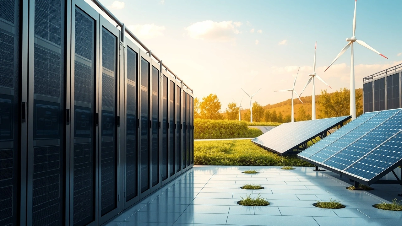 un centre de données moderne avec des sources d'energie renouvelable