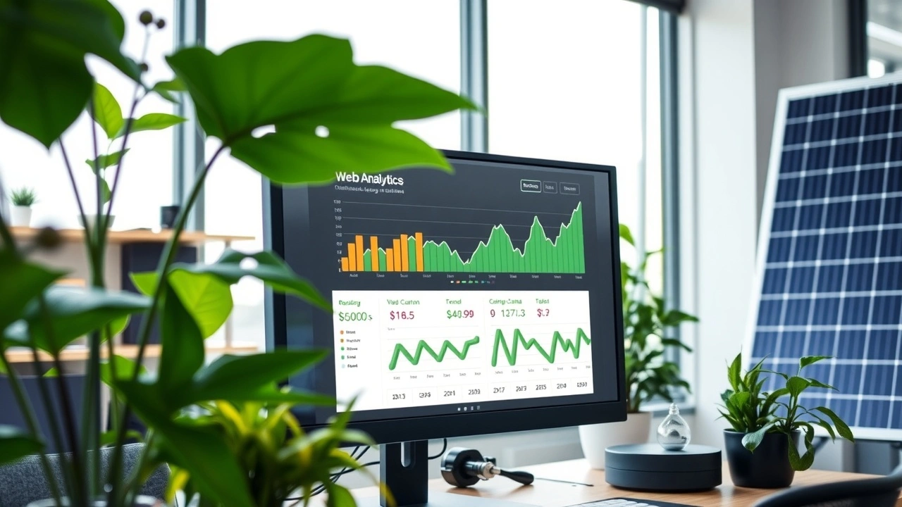 ordinateur avec tableau de bord et éléments écologiques